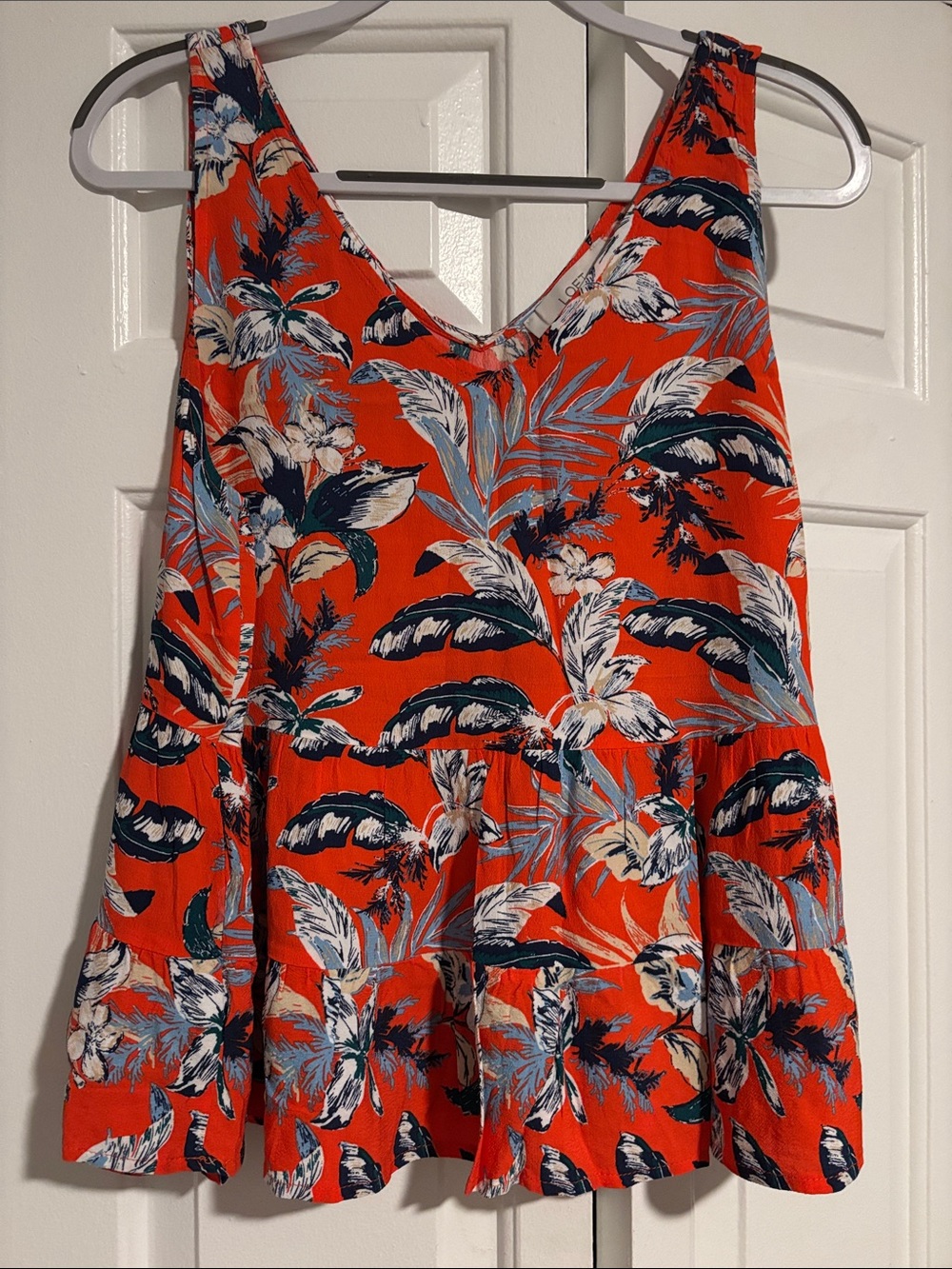 LOFT Bright Red/Orange Tropical Floral V-Neck Tank